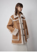 "Western Sunset"Winter Wool Artificial Compound Suede Shearling Fur Coat for Women