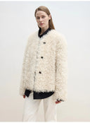 "Ghost Horse Girl" Merino Curly Sweetheart Collar Straight Fur Coat