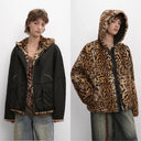 "Leopard Fantasy" Leopard Spot Print Reversible Drop Shoulder Hooded Custom Rabbit Fur Coat