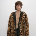 "Leopard Fantasy" Leopard Spot Print Reversible Drop Shoulder Hooded Custom Rabbit Fur Coat