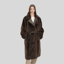 "Mocha Phantom" Merino Wool Dropped Shoulder Long Asymmetric Placket Sheepskin Coat