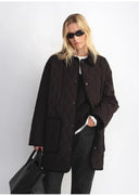 "Diamond Texture" Splicing Lapel 90 White Goose down Barn Jacket down Jacket Women