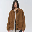 Vintage Imported Suede Sheepskin Leather Ribbed Patchwork Jacket "Spring Whisper"