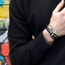 Admiral Anchor Silver and Braided Leather Bracelet - Coal Black
