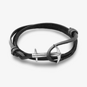 Admiral Anchor Silver and Flat Leather Bracelet - Coal Black