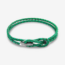 Padstow Silver and Braided Leather Bracelet - Fern Green