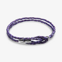 Padstow Silver and Braided Leather Bracelet - Grape Purple