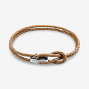 Padstow Silver and Braided Leather Bracelet - Light Brown