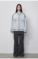 "Starry Sky Market" Luxury Brand Classic Washed Cotton Collarless Raw Edge Denim Jacket