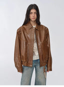 Imported Waxed Sheep Leather Retro Work Jacket Coat for Women "Fashionable Luke"