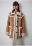 "Western Sunset"Winter Wool Artificial Compound Suede Shearling Fur Coat for Women