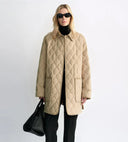 "Diamond Texture" Splicing Lapel 90 White Goose down Barn Jacket down Jacket Women