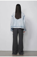 "Starry Sky Market" Luxury Brand Classic Washed Cotton Collarless Raw Edge Denim Jacket