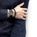 Padstow Silver and Braided Leather Bracelet - Dark Brown