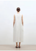 "Deyanuo" Hemp Three-Dimensional Hourglass Sleeveless round Neck Loose Slim Dress for Women