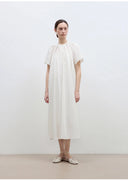 "First Love Island" Cotton Stand Collar Pleated Short Sleeve Shirt Dress for Women