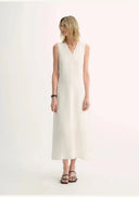 Lightweight and Zero-Pressure Cupro Linen Textured Anti-Wrinkle V-Neck Sleeveless A-Line Dress