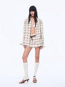Vintage Linen Shirt Skirt Two-Piece Spring"Plaid Sketch"