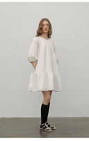 "Dream Island" Hepburn Style White Dress Temperament High-End Puff Sleeve Dress for Women