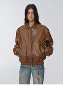 Imported Waxed Sheep Leather Retro Work Jacket Coat for Women "Fashionable Luke"