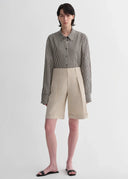 Sophisticated Linen Waistless Pleated Wide-Leg Cropped Pants for Women, Featuring Architectural Silhouette, Textured Side Pockets
