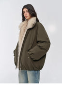 "Warm Dialogue" Two-Tone Fox Fur Collar Detachable 90 Goose down Jacket Mid-Length down Parka