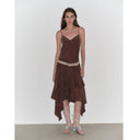 "Heart-Beating Invitation" Lazy Copper-Ammonia Rayon V-Neck Irregular Adjustable Mid-Length Suspender Dress