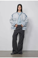 "Starry Sky Market" Luxury Brand Classic Washed Cotton Collarless Raw Edge Denim Jacket
