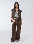 "Barn Feelings" Vintage Distressed Vegetable Tanned Sheepskin Sleeves Removable Two-Way Genuine Leather Jacket