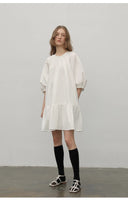 "Dream Island" Hepburn Style White Dress Temperament High-End Puff Sleeve Dress for Women