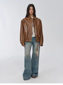 Imported Waxed Sheep Leather Retro Work Jacket Coat for Women "Fashionable Luke"