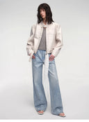 Retro Sheepskin Stand Collar Short Motorcycle Jacket “Caramel Mountain”