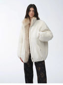"Warm Dialogue" Two-Tone Fox Fur Collar Detachable 90 Goose down Jacket Mid-Length down Parka