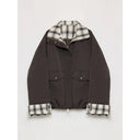 "Monsoon Climate" Retro Plaid Stitching Cotton Fabric Silhouette Spring New Short Jacket for Women