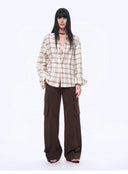 Vintage Linen Shirt Skirt Two-Piece Spring"Plaid Sketch"