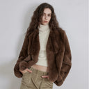 Margaret Mid-Century Style Contrasting Color Rex Rabbit Coat