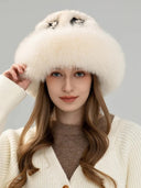 Ethnic Style Mink Warm Ear Protection Fox Fur Bucket Hat