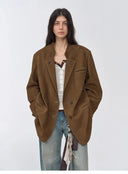 Vintage Suede/Waxy Goatskin Leather Mid-Length Suit Jacket "Bavaria"
