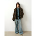 "Multiple Stripes" Retro Personalized Stripe Print Delicate V-Neck Rex Rabbit Fur Jacket