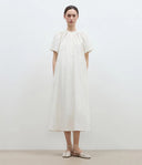 "First Love Island" Cotton Stand Collar Pleated Short Sleeve Shirt Dress for Women