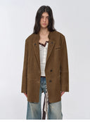 Vintage Suede/Waxy Goatskin Leather Mid-Length Suit Jacket "Bavaria"