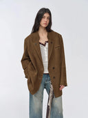 Vintage Suede/Waxy Goatskin Leather Mid-Length Suit Jacket "Bavaria"