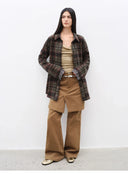 "Culotte Declaration" Retro Split Design Fake Two-Piece Twill Brushed Slightly Flared Slim Jeans