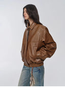 Imported Waxed Sheep Leather Retro Work Jacket Coat for Women "Fashionable Luke"