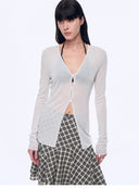 "Long Island Vacation" Wool Blend V-Neck Straight Shoulder Knitted Cardigan Spring