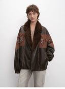 "Jumping City" Imported Suede Sheep Leather Sheep Curl Lapel White Goose down Parka