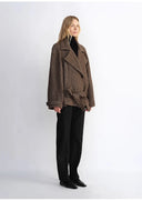 "Warm Cocoon" Italian Herringbone Wool Classic Lapel Micro-Coon Short Wool Coat for Women