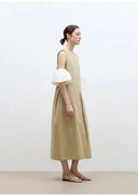 "Deyanuo" Hemp Three-Dimensional Hourglass Sleeveless round Neck Loose Slim Dress for Women