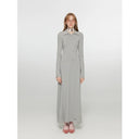 "Spring Muse" Merino Wool / Exquisite Polo Collar Waist-Cinching Knit A-Line Dress for Women