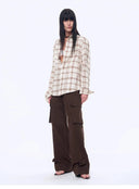 Vintage Linen Shirt Skirt Two-Piece Spring"Plaid Sketch"